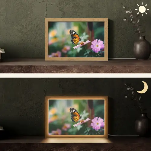 Roze bloemen - Vlinder - Zachte focus Light Box met kabel (Tafellamp) klein -sfeer3