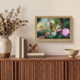 Roze bloemen - Vlinder - Zachte focus Light Box met kabel (Tafellamp) klein -sfeer2