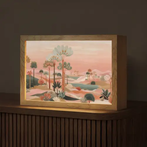 Roze landschap - Palmen - Water Light Box met kabel (Tafellamp) klein -z3d_website