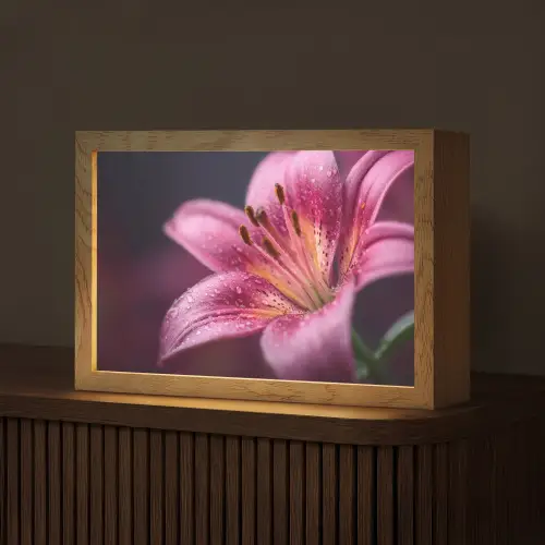 Roze - lelie - Dauwdruppels Light Box met kabel (Tafellamp) klein -z3d_website