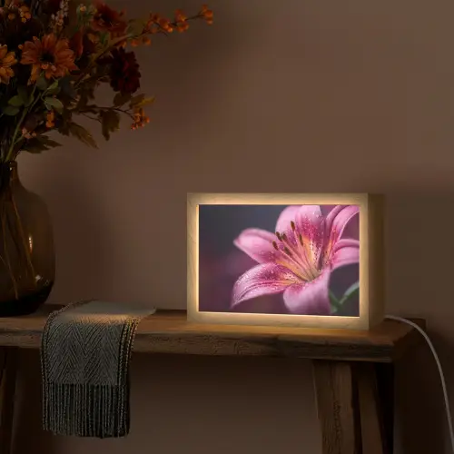 Roze - lelie - Dauwdruppels Light Box met kabel (Tafellamp) klein -sfeer4