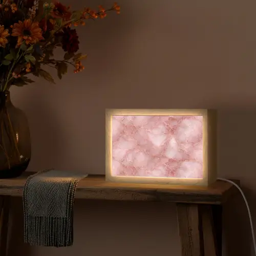 Roze - Kwarts - Goud - Marmer Light Box met kabel (Tafellamp) klein 924 -sfeer4