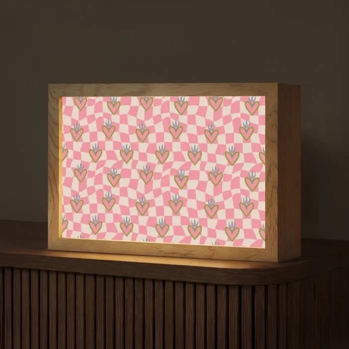 Roze - Retro - Patroon - Geblokt Light Box met kabel (Tafellamp) klein 924 -z3d_website
