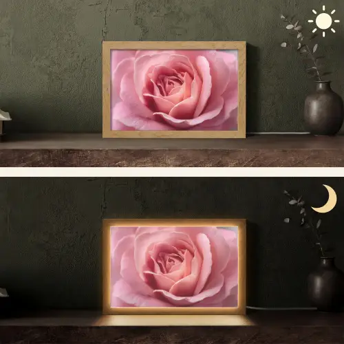 Roze - Roos - Romantisch Light Box met kabel (Tafellamp) klein -sfeer3