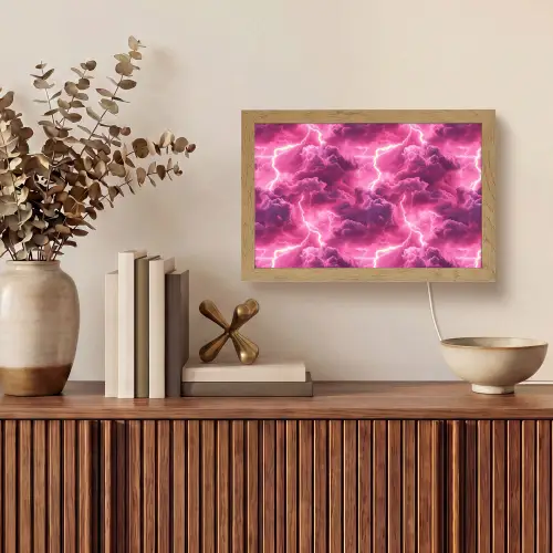 Roze - Onweer - Wolken Light Box met kabel (Tafellamp) klein 924 -sfeer2