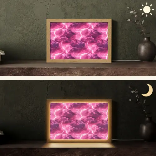 Roze - Onweer - Wolken Light Box met kabel (Tafellamp) klein 924 -sfeer3