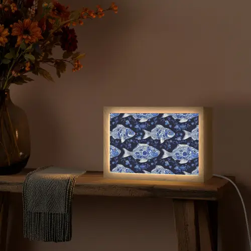 Vissen - Bloemen - Blauw Light Box met kabel (Tafellamp) klein 924 -sfeer4