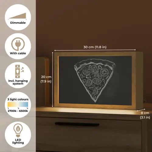 Pizzapunt - Toppings - Krijttekening Light Box met kabel (Tafellamp) klein -USP_EN