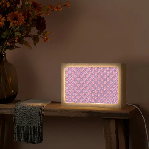 Ruit - Patroon - Paars - Hartjes Light Box met kabel (Tafellamp) klein 924 -sfeer4