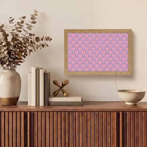 Ruit - Patroon - Paars - Hartjes Light Box met kabel (Tafellamp) klein 924 -sfeer2
