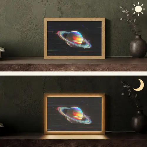 Planeet - Cirkel - Kleurrijk Light Box met kabel (Tafellamp) klein -sfeer3