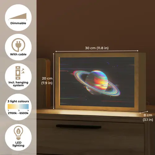 Planeet - Cirkel - Kleurrijk Light Box met kabel (Tafellamp) klein -USP_EN