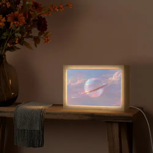Planeet - Lucht - Wolken - Pasteltinten Light Box met kabel (Tafellamp) klein -sfeer4