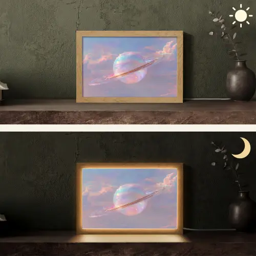 Planeet - Lucht - Wolken - Pasteltinten Light Box met kabel (Tafellamp) klein -sfeer3