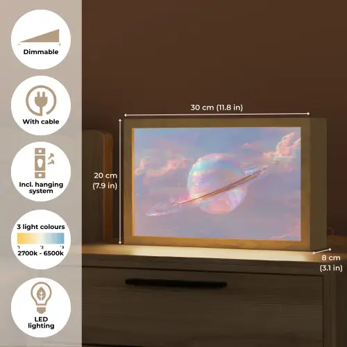 Planeet - Lucht - Wolken - Pasteltinten Light Box met kabel (Tafellamp) klein -USP_EN