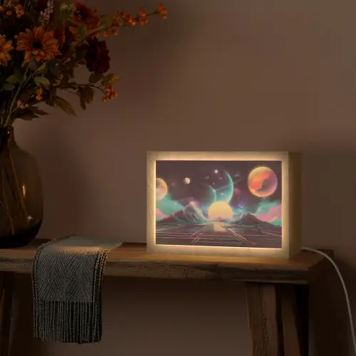 Planeten - Neon - Berglandschap - Zon Light Box met kabel (Tafellamp) klein -sfeer4