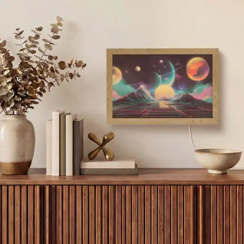 Planeten - Neon - Berglandschap - Zon Light Box met kabel (Tafellamp) klein -sfeer2