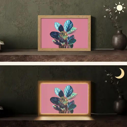 Plant - Bladeren - Stippen - Abstract Light Box met kabel (Tafellamp) klein -sfeer3