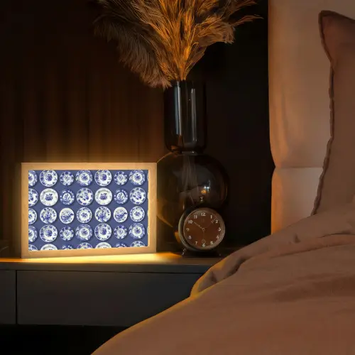 Borden - Floraal - Blauw Light Box met kabel (Tafellamp) klein 924 -sfeer1