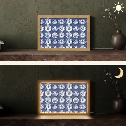 Borden - Floraal - Blauw Light Box met kabel (Tafellamp) klein 924 -sfeer3