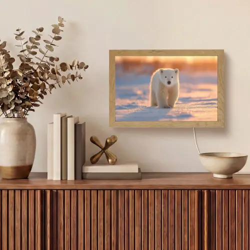 Ijsbeer - Sneeuw - Zonsopgang Light Box met kabel (Tafellamp) klein -sfeer2