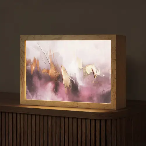 Paars - Abstract - Verf - Goud Light Box met kabel (Tafellamp) klein -z3d_website