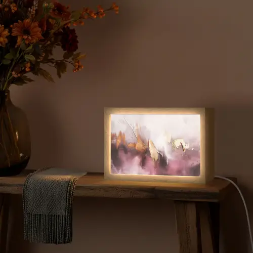 Paars - Abstract - Verf - Goud Light Box met kabel (Tafellamp) klein -sfeer4