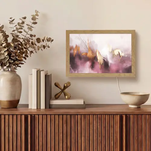Paars - Abstract - Verf - Goud Light Box met kabel (Tafellamp) klein -sfeer2
