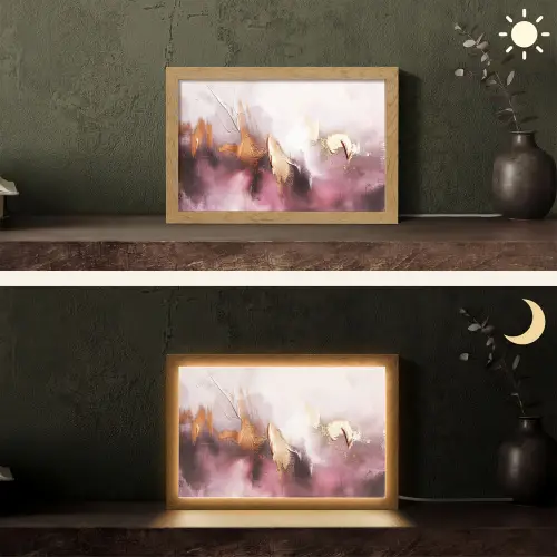 Paars - Abstract - Verf - Goud Light Box met kabel (Tafellamp) klein -sfeer3