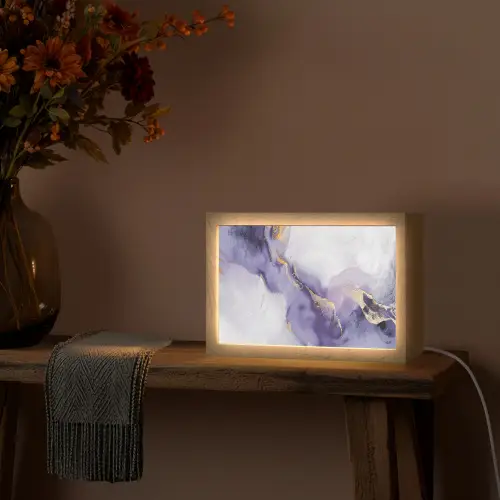 Paars - Modern - Marmer - Abstract Light Box met kabel (Tafellamp) klein -sfeer4
