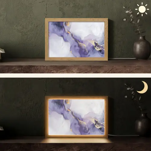 Paars - Modern - Marmer - Abstract Light Box met kabel (Tafellamp) klein -sfeer3