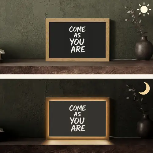 Quote - Zwart - Simpel Light Box met kabel (Tafellamp) klein -sfeer3
