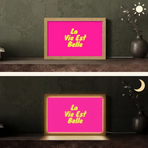 Quote - Retro - Roze Light Box met kabel (Tafellamp) klein -sfeer3