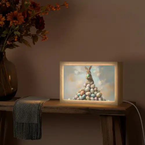 Konijn - Eieren - Kleurrijk Light Box met kabel (Tafellamp) klein -sfeer4