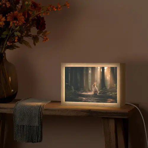 Konijn - Bos - Zonnestralen Light Box met kabel (Tafellamp) klein -sfeer4