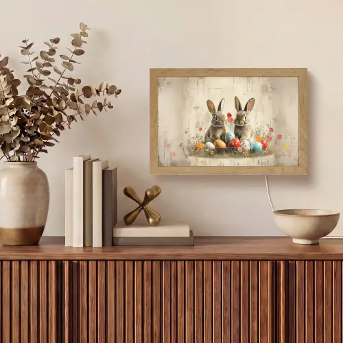 Konijnen - Bloemen - Eieren Light Box met kabel (Tafellamp) klein -sfeer2