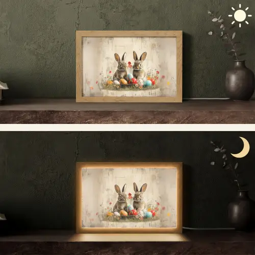 Konijnen - Bloemen - Eieren Light Box met kabel (Tafellamp) klein -sfeer3