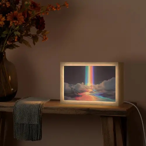 Regenboog - Verticaal - Sterrenhemel - Wolken Light Box met kabel (Tafellamp) klein -sfeer4