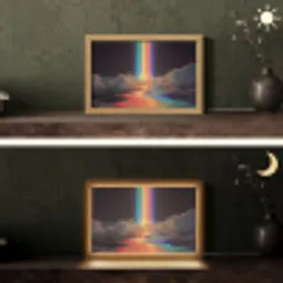 Regenboog - Verticaal - Sterrenhemel - Wolken Light Box met kabel (Tafellamp) klein -sfeer3
