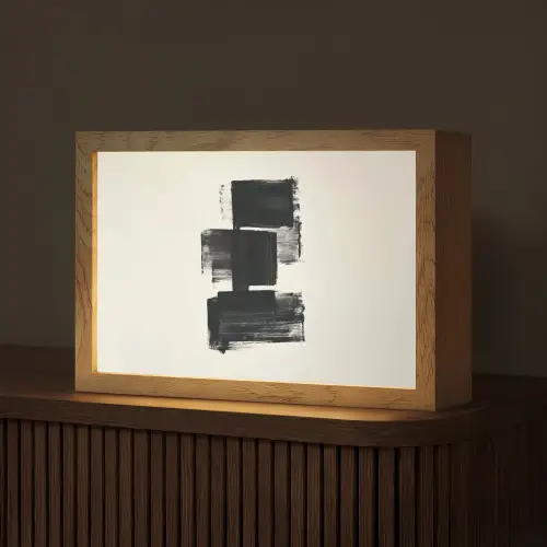 Rechthoeken - Penseelstreken - Abstract - Zwart Light Box met kabel (Tafellamp) klein -z3d_website