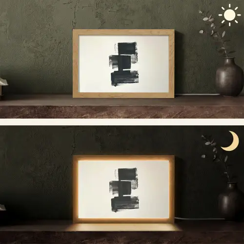 Rechthoeken - Penseelstreken - Abstract - Zwart Light Box met kabel (Tafellamp) klein -sfeer3