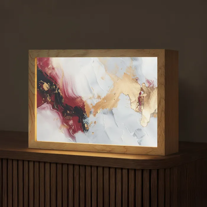 Rood - Abstract - Goud - Modern Light Box met kabel (Tafellamp) klein -z3d_website
