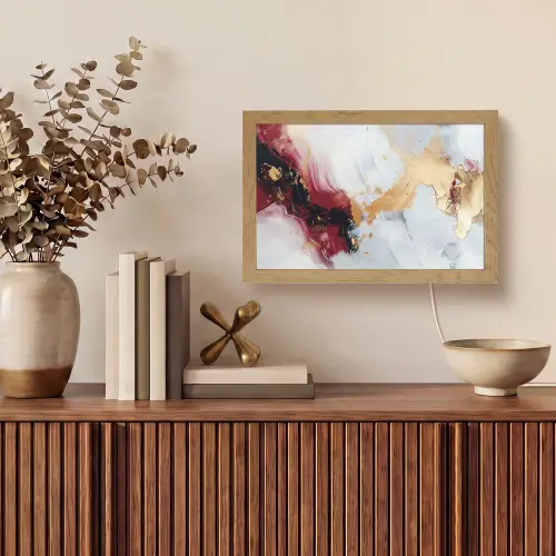 Rood - Abstract - Goud - Modern Light Box met kabel (Tafellamp) klein -sfeer2