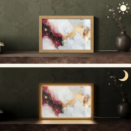 Rood - Abstract - Goud - Modern Light Box met kabel (Tafellamp) klein -sfeer3