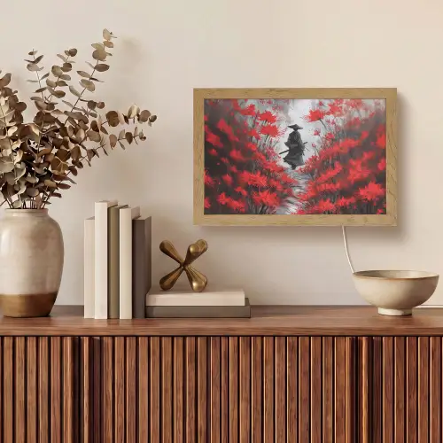 Rode bloemen - mistig - Man Light Box met kabel (Tafellamp) klein -sfeer2
