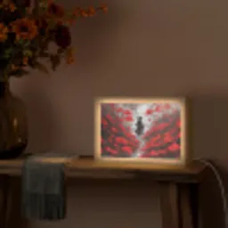 Rode bloemen - mistig - Man Light Box met kabel (Tafellamp) klein -sfeer4