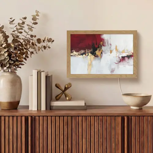 Rood - Marmer - Abstract - Goud - Modern Light Box met kabel (Tafellamp) klein -sfeer2