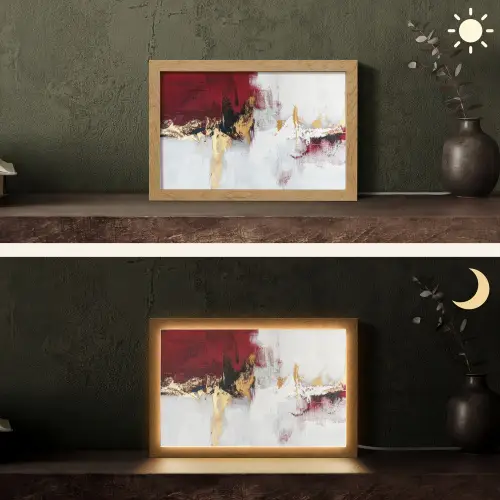 Rood - Marmer - Abstract - Goud - Modern Light Box met kabel (Tafellamp) klein -sfeer3