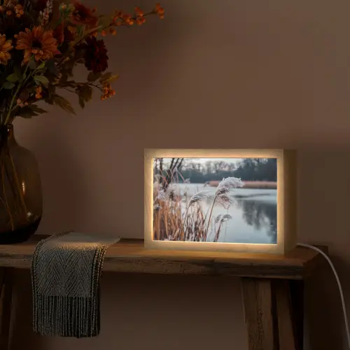Riet - Gras - Natuur - Winter - Meer Light Box met kabel (Tafellamp) klein -sfeer4