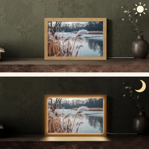 Riet - Gras - Natuur - Winter - Meer Light Box met kabel (Tafellamp) klein -sfeer3